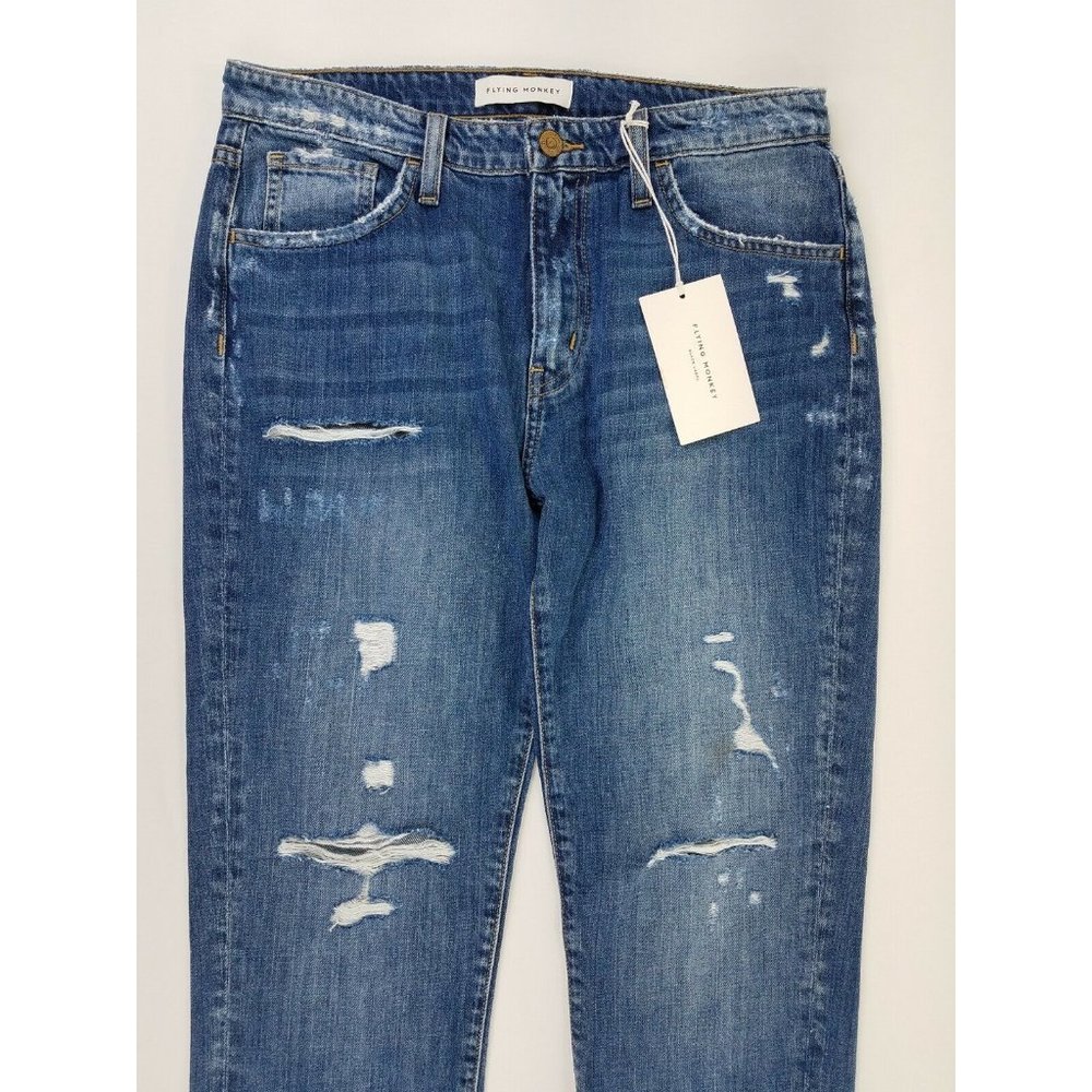 Flying Monkey Black Label Straight Leg Distressed Blue Jeans Size 27x26 NEW B59 - Picture 2 of 9